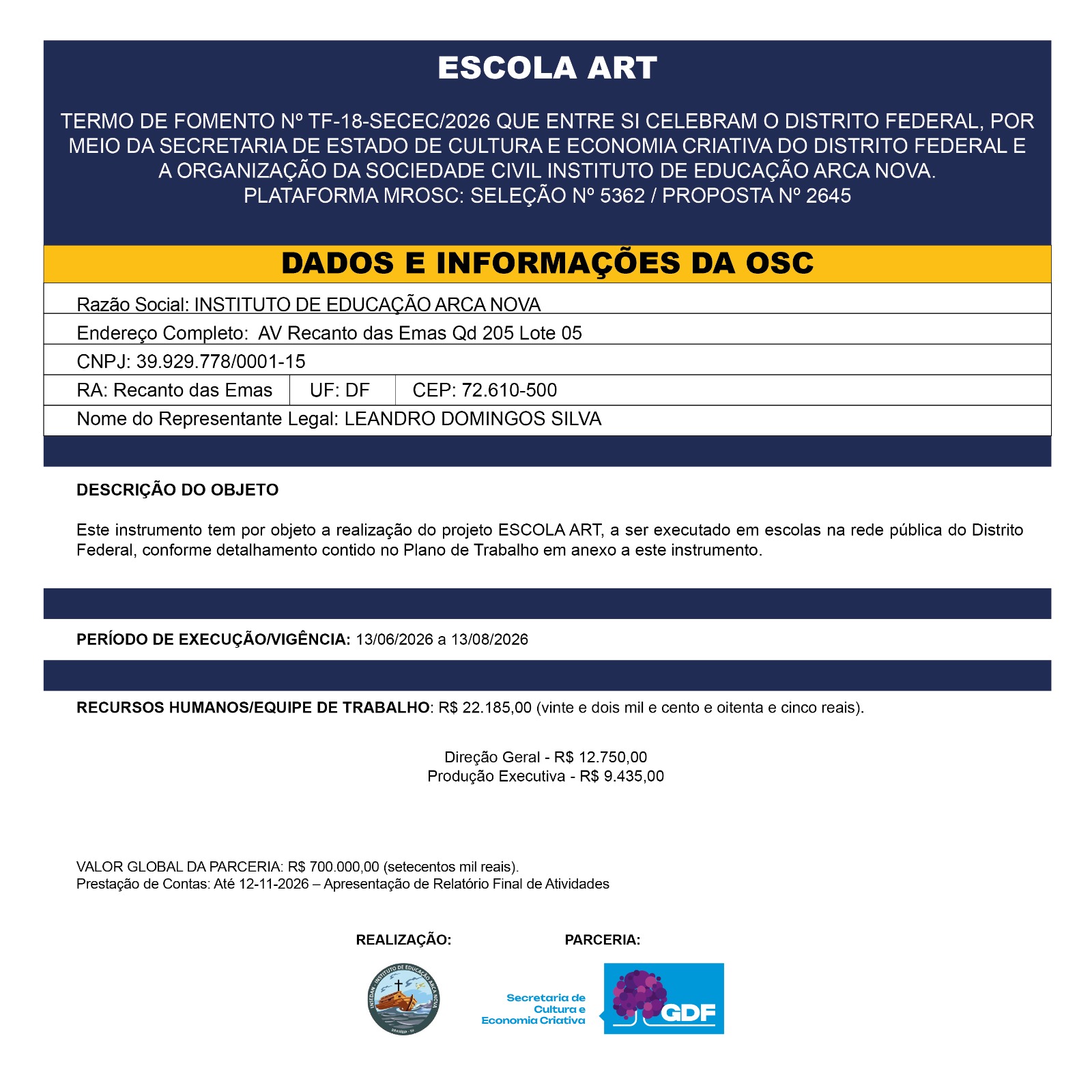 Termo de Fomento No TF-18-SECEC/2026